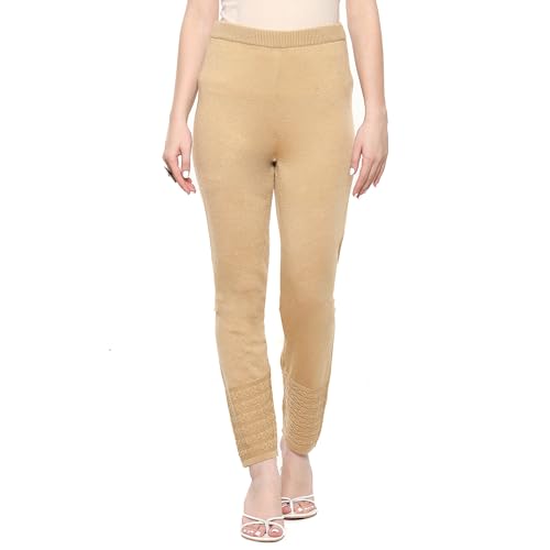 Image of Rangriti Mustard Acrylic Regular Solid Legging for Women