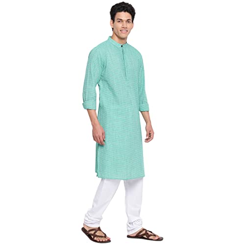 Image of Fabindia Green Cotton Dobby Slim Fit Long Kurta