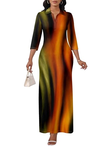Image of PinkPatty Women's Casual 3 /4 Sleeve Polo V Neck Bodycon Maxi Dress