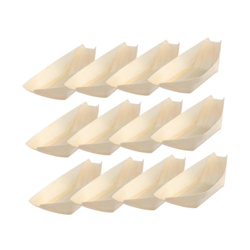 EXQUIMEUBLE 50個 使い捨て木製スナックトレイ 船型寿司皿 素材 使いやすいワンムデザイン お盆代わりに パーティーやケータリング向け