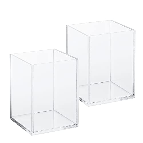 Hazrcvr 2 Pièces Range Pinceaux Maquillage Porte Stylo Organisateur de Maquillage Rangement Bureau Organisateur Transparent Carré Pot Crayon en Plastique Organisateu Papeterie Bureau pour Brosse Cover