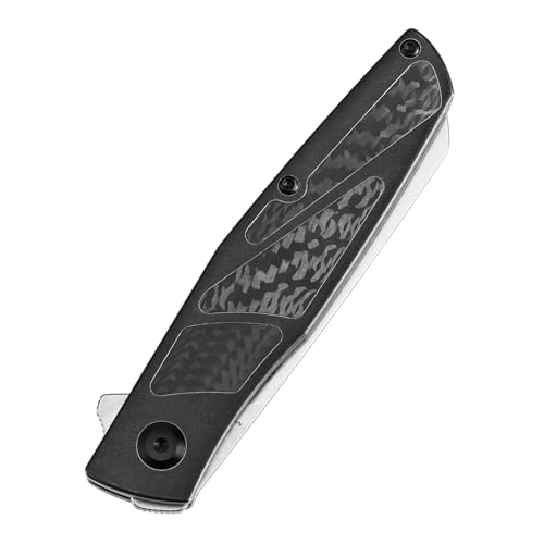 KANSEPT Cru Men's 8.19" Folding Pocket Knife, Stonewashed CPM S35VN, Blackwash Ti & Twill CF Handle