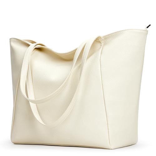 KALIDI Large Tote Bag Vegan Leather Casual Zipper Work Bag Weeken...