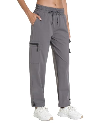 Image of Women's Joggers with Pockets, Hiking Cargo Water Resistant Lightweight Pants for Women Workout Athletic Travel Camping