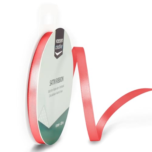 Vaessen Creative Cinta de Raso, Rojo Pastel, 6mmx10m