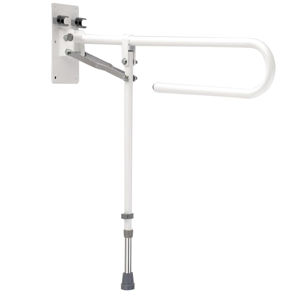 Elite Care Powder Coated Fold Down Safety Rail Grab Rail (With Supporting Leg) - Metal, Finish - X 74Cm