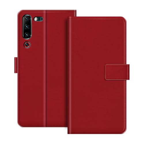 ESACMOT Funda de Cartera de Cuero Compatible con Lenovo Z6 Pro 5G Funda Tipo Libro con Tarjetero y Soporte, Cierre Magnético, Estilo Folio Resistente a (Rojo)