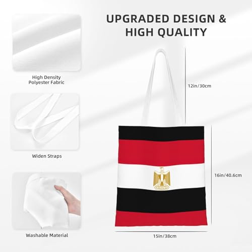 Egyptian Flag Print Polyester Canvas Tote Bag, Shopping Bag With Reinforced Handles, Reusable4