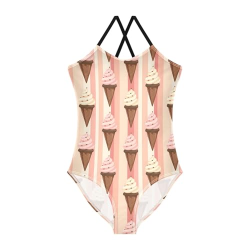 ALAZA Striped Ice Cream Girls Swimsuit Bathing Suit Beach Swimwear One Piece 3-10T