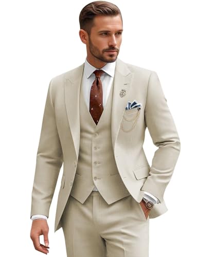 Mens Suit 3 Piece Slim Fit Wedding Business Suits for Men Three Piece Formal Peak Lapel Suit Set Elegant