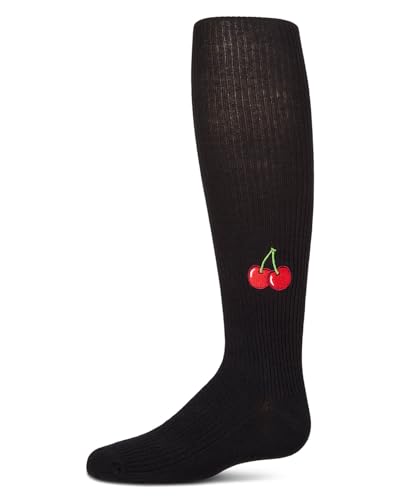 MeMoi Girls Ribbed Cotton Rich Embroidered Cherry Sweater Tights