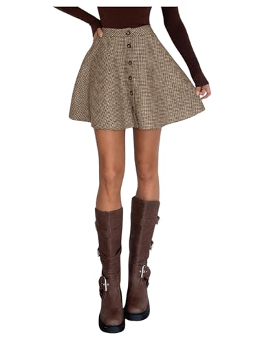 Milumia Women's Vintage Plaid Button Mini Skirt High Waist A