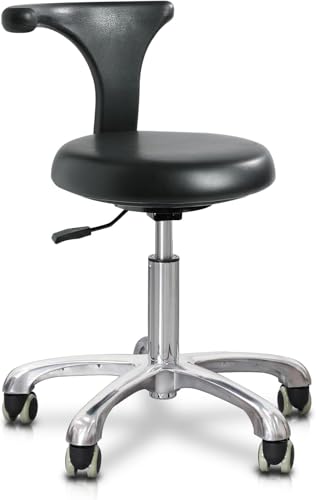 LIMKOMES Standard Rolling Stool with Backrest Dental Nurse Chair Height Adjustable Stool Drafting Chair for Office Kitchen Clinic and Lab-Black