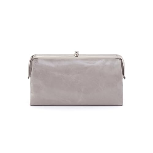 HOBO Lauren Leather Clutch Wallet with Credit Card Organizer, Zip Pocket, Extra Pouches, and Fashionable Vintage Aesthetic, Light Grey