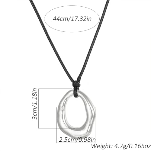 Boho Gold Leather Oval Cord Pendant Necklace for Women Chunky Black Rope Cowboy Cowgirl Choker Necklaces Vintage Western Irregular Statement Jewelry3