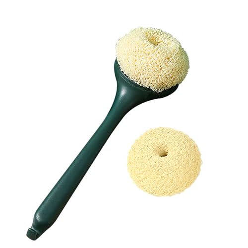 Image of Kitchen Dish Scrubber with Long Handle, Heavy Duty Scrubbing Brushes for Dishes, with Plastic Replacement for Cleaning Kitchen, Pots, Pans, Grills (Long Handle Green)