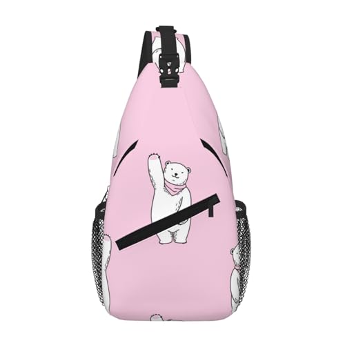 Cross Chest Bag Diagonally-Polar Bear Pink Print Durable Hiking Daypacks With Large Capacity For Women Men