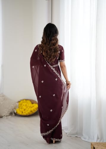 Image of Star Georgette Saree with Sequin Embroidery Work and Embroidered Blouse (Star-104)