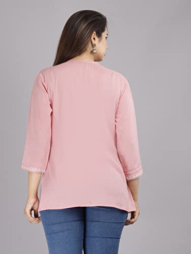 Image of Shiva Fab Short Kurti for Women | Embroidered Straight Rayon Kurta | Round Neck Full Sleeves Short Kurti for Women's