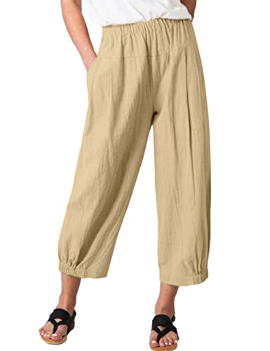 Image of Bozanly Summer Capri Pants for Women Casual Elastic Waist Cotton Linen Comfy Yoga Crop Pants Trousers 2026