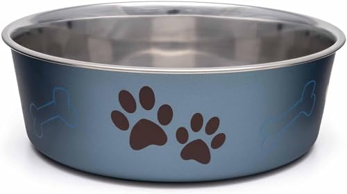 Loving Pets Bella Dog Bowls- Stainless Steel Dog & Cat Bowls - Spill Proof Dog Food Bowl, Cat Bowl, Puppy Essentials & Pet Supplies Great for Home & Travel (Large 35-65 lbs, Blueberry)