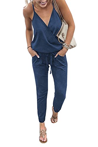 Walant Mode Femmes Combinaison Dos Nu sans Manches Col V Imprimé Floral Camisole Barboteuse Jumpsuit D'été Chic Élégant Slim Pantalon Loose Casual, 1 Bleu...