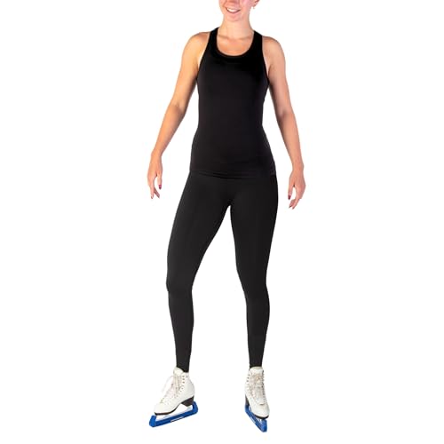 Image of CRS Cross Ice Skating Leggings. Black Over Skate Legging. High-Rise, Practice Pants for Figure Skater Girls and Women.