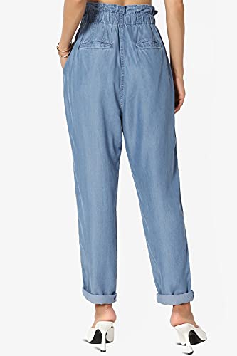 TheMogan Women's Chic Paperbag High Waist Chambray Joggers w Elastic Cuffs Tencel Pants2