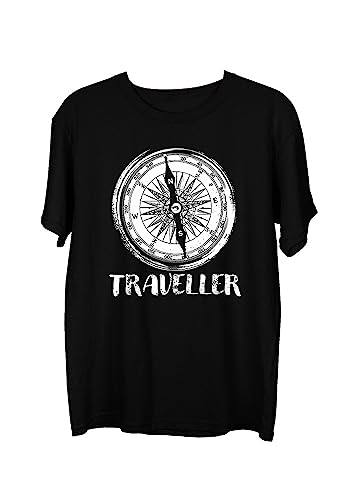 Image of Wear Your Opinion Men's S to 5XL Premium Combed Cotton Printed Half Sleeve T-Shirt (Design : Travel Compass)