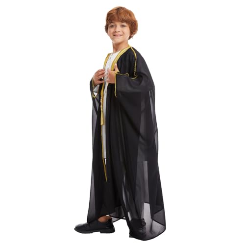 FYMNSI Boys Robe Islamic Muslim Clothes Kimono Loose Abaya Long Sleeve Embroidered Chiffon Kaftan Cardigan Casual Dubai Thobe4