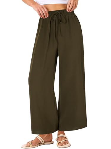 KIFOVEN Women's Summer Palazzo Pants Elastic High Waist Drawstring Casual Wide Leg Flowy Trousers with Pockets
