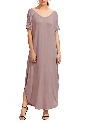 URBAN K Womens V Neck Split Side Comfy Long Causal Beach Maxi Dress with Pockets