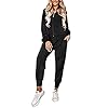 Ekouaer Women's Velour Joggers Sets Fleece Sportswear Full Zip Sweatshirts and Sweatpants Black M