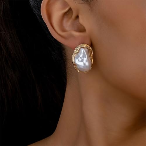 Baroque Pearl Earrings for Women Gold Big Earrings Large Irregular Pearls Statement Earrings Vintage Chunky Pearls Earrings Unique Trendy Jewelry2