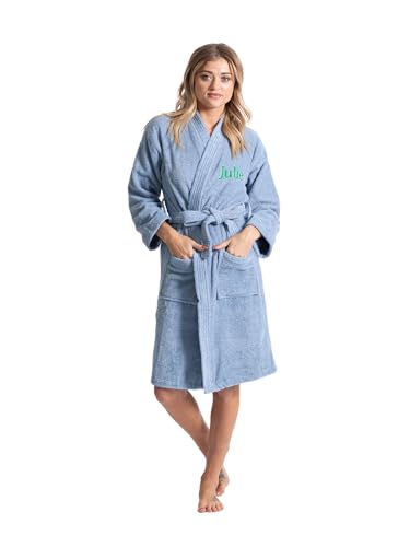 Image of Turkuoise Soft & Absorbent Towel Robe, 100% Cotton Turkish Terry Cloth Kimono Bathrobes for Women