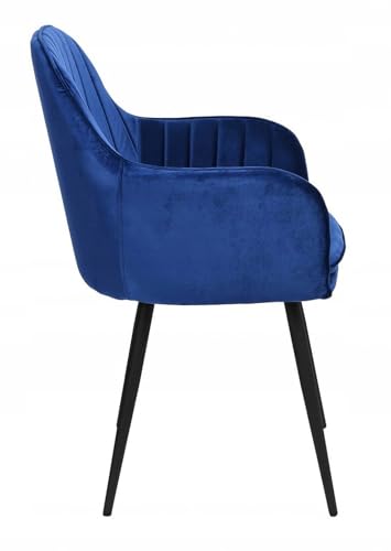 Image of Pair of 2 Stylish, Modern, Elegant & Comfortable Velvet Arms Chairs for Dinning Living Hotel Cafe (2 Chairs) (Blue Black Legs)