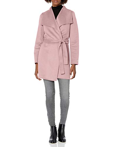 T Tahari Women's Classic Double Face Wool Blend Wrap Coat, Pink Powder, Small