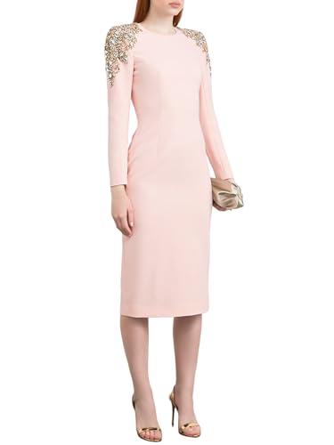 Women's Designer Party Midi Dress Diamonds Beaded Long Sleeved Round Neck Birthday Dresses Elegant Female Clothing