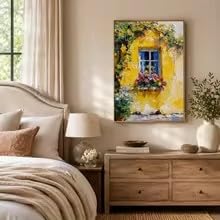 LIRHIQYGF Canvas Wall Art Countryside Oil Painting on Canvas Original ColorfulTexture Wall Art Modern Flower Pictures(60x90cm/Frame)