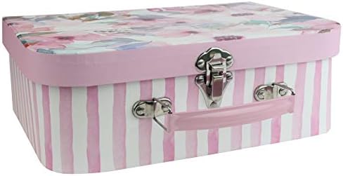 Emartbuy Set of 3 Rigid Luxury Presentation Suitcase Storage Gift Box, Pink Floral Print with Pink Lid, Pink Interior with Metal Handle and Clasp