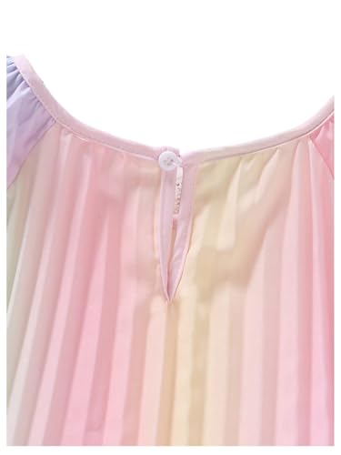 Verdusa Girl's Color Block Long Pleated Dress Short Sleeve Crew Neck A Line Midi Dresses3
