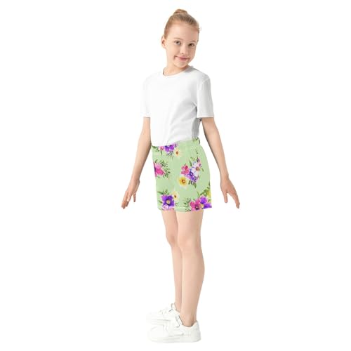 Girls Athletic Shorts Variety Watercolor Flowers Pink Floral Comfy Pajama Sleepwear Casual Summer Clothing, X-Small4