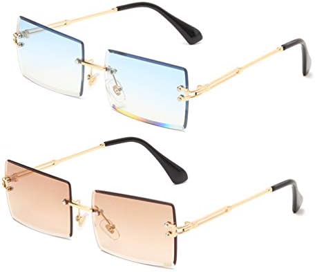 Long Keeper Rimless Rectangle Sunglasses UV400 Protection Antiglare Fashion Frameless Square Glasses for Women Men