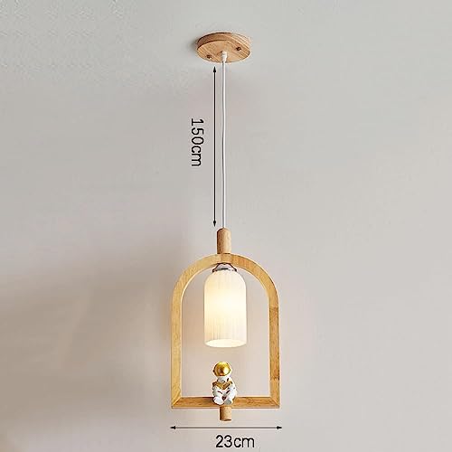 Suspension en bois véritable style campagnard et globe en verre opalin chic - 2
