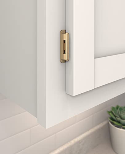 Image of Amerock 1 Pair 3 /8 inch Inset Champagne Bronze Self-Closing Wrap Hinge | Steel Cabinet Hinge for Kitchen, Bathroom and Furniture Doors, 3 /8 inch (10mm) Inset, Self Closing, Partial Wrap