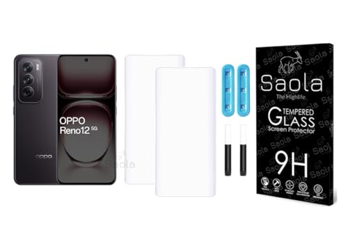 Image of Saola 2-Pack UV Curved Tempered Glass for Oppo Reno 12 | 9H Hardness | Edge-to-Edge Full Screen Coverage | UV Light Installation | Scratch Resistant | Case Friendly Screen Protector. (6.7 Inches)