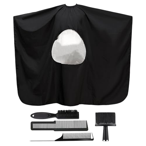 Cape de coiffure imperméable avec brosse à barbe et 2 peignes - Lot de 5 pièces de salon