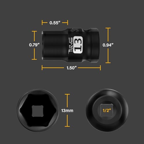 Image of 1 /2 Inch Drive 13mm Shalllow Metric 6 Point CR-MO Impact Socket | Radius Corner Design,Square Chamfered Opening,Axle Nut Impact Grade Socket for Easy Removal
