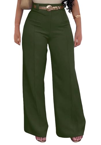 Unybwonn Women Wide Leg Dress Pants High Waisted Straight Leg Slacks Business Office Work Pants Trousers Green