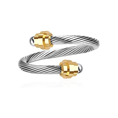 KELUBATU Cable Rings for Women Stainless Steel Adjustable Ring Mens and Womens Stackable Fashion Rings, Stainless Steel, silver beads Cover